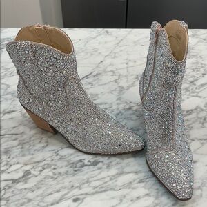 Betsey Johnson Sparkling Silver Ankle Booties